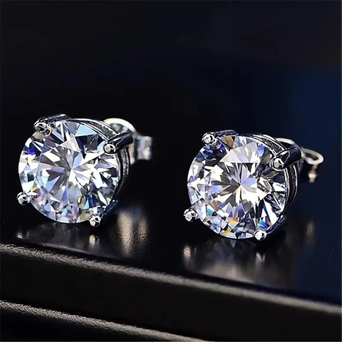Round Cut Cubic Zirconia Stud Earrings Copper Prong Setting Classic Minimalist Hip Hop Jewelry