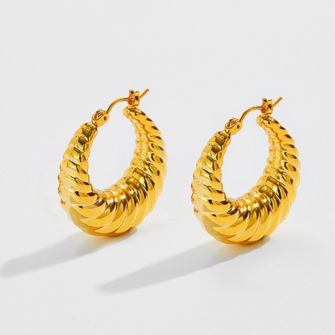 Pendientes De Aro De Croissant De Acero Inoxidable Para Mujer Torsionados Texturizados Huecos Pulidos Joyas Vintage