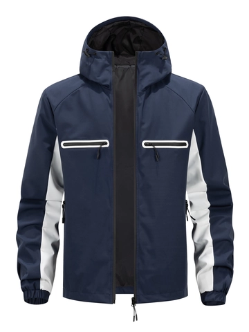 Giacca Con Cappuccio Da Uomo Antivento Color Block Outdoor Casual Cerniera Tasche Multiple Capispalla Leggeri Moda