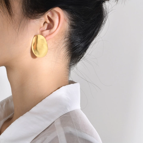 Minimalist Irregular Geometric Stud Earrings For Women Stainless Steel Gold Plated Brushed Textured Modern Style
