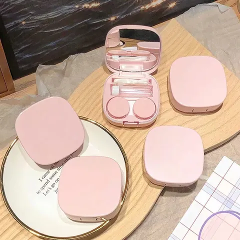 Estuche Para Lentes De Contacto Portátil Plástico Viaje Colores Macaron Caja Almacenamiento Espejo Pinzas Varilla Botella