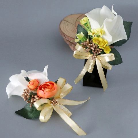 Künstliche Calla Lilie Rose Boutonniere Handgemachte Hochzeit Bankett Corsage Bräutigam Trauzeugen Anstecknadel
