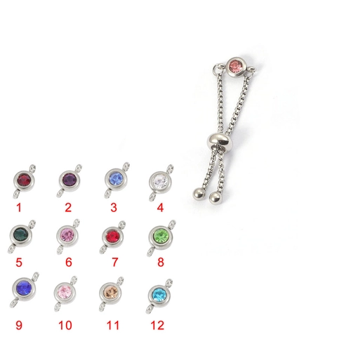 Adjustable Birthstone Ring 304 Stainless Steel Pink Zircon Sliding Chain Pull Out Fashion Jewelry For Women