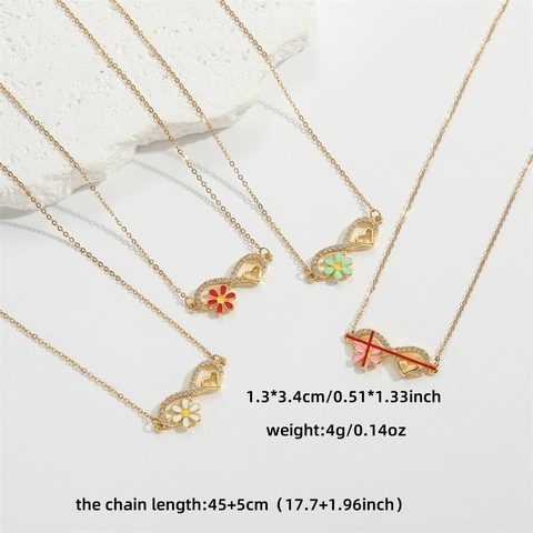 Infinity Symbol Blume Herz Anhänger Halskette Kupfer Edelstahl Kette Zirkon Emaille Schlüsselbein Schmuck Damen