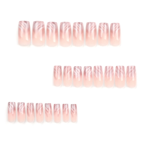 Press On Nails French Smudge Gradient Marble Pattern Mid Long Square Artificial Nails Removable Plastic False Nails