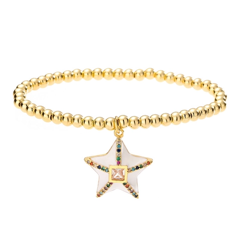 Bracciale Di Perline Di Rame Con Ciondolo A Stella Colorata Placcato Oro Smalto Zirconia Gioielli Elastici Per Donna