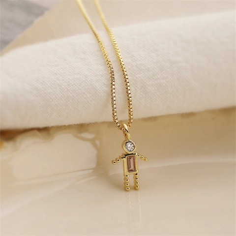 Collana Pendente Robot Pietra Natala Ottone Con Zirconia Cubica Colorata Catena Box Gioielli Regalo Per Donne