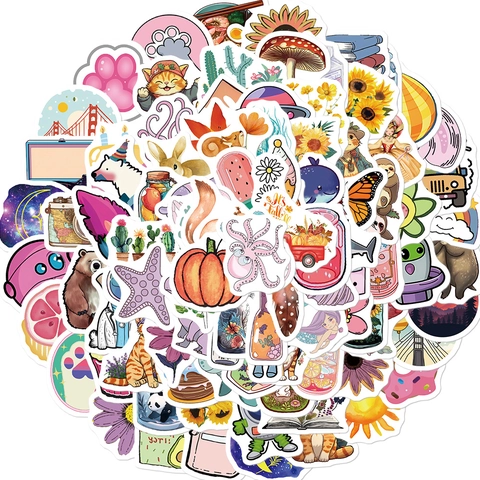 Wasserdichte PVC Cartoon Aufkleber Decals Für Laptop Koffer Gitarre DIY Ästhetik Tier Pflanze Essen Dekoration