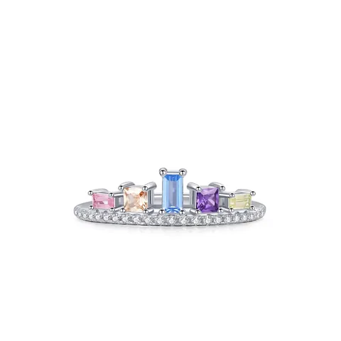 Anello Corona in Argento Sterling 925 Con Zirconi Colorati per Donna Elegante Gemma Arcobaleno Strass Dolce Anello da Dito Gioielli Regalo