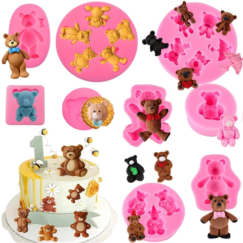 3D Bear Silicone Mold For Fondant Cake Decoration Cute Teddy Bear Shape DIY Baking Tool For Chocolate Candy Soap Clay