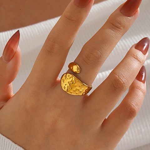 Anillo Abierto Con Textura Martillada De Acero Inoxidable Joyería Geométrica Minimalista Ajustable Para Mujer