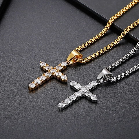Kruis Hanger Ketting Roestvrij Staal Micro Pave Zirkonia Hip Hop Sieraden Mode Trendy Accessoire