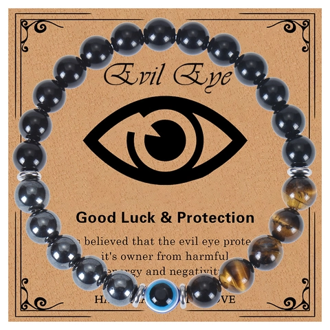 Evil Eye Beaded Bracelet Natural Tiger Eye Obsidian Hematite Stones Retro Protection Good Luck Jewelry For Men Women