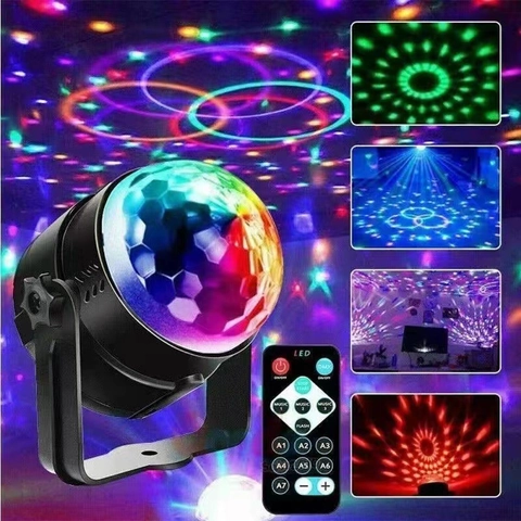 LED Disco Ball Light Sound Activated Rotating Remote Control RGB Colorful Party DJ Stage Crystal Projection Lamp For Home
