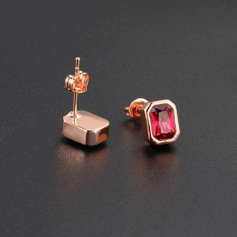 Boucles D'Oreilles Puces En Zircon Coupe Émeraude Rectangulaire Pour Femmes Bijoux Simples En Cuivre Géométrique Élégant