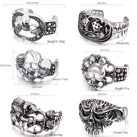 Gothic Skull Cuff Bracelet Stainless Steel Vintage Punk Rock Wide Open Bangle Jewelry For Men Hollow Design
