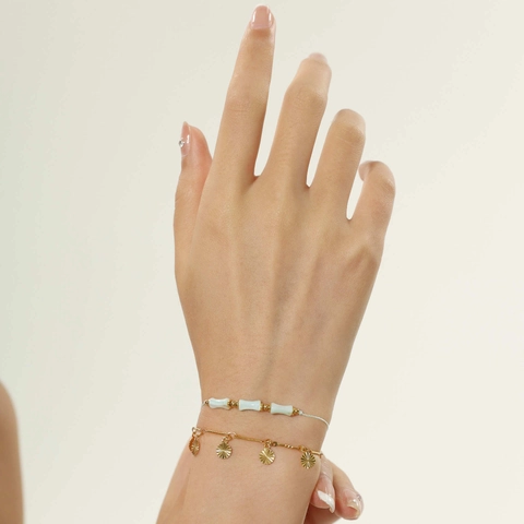 Bohemian Stainless Steel Multilayer Bracelet With Natural Stone Beads Sun Coin Pendant Gold Color Fashion Jewelry For Women