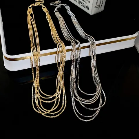 Collar De Capas Cobre Chapado En Oro Real Cadena De Serpiente Joyería Minimalista Elegante Para Mujeres