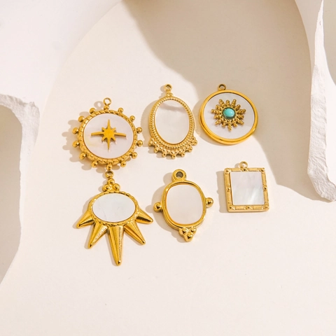 Colgantes de Acero Inoxidable Chapado en Oro Nácar Accesorios para Joyería DIY Colgantes Estrella Sol Sin Cadena