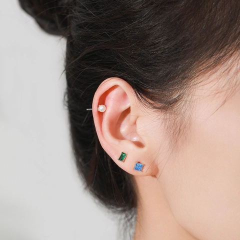 925 Sterling Silver Birthstone Stud Earrings For Women Minimalist Multi Shape Multicolor Zirconia Artificial Pearl Earrings Jewelry Gift