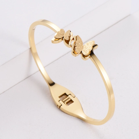 Bracciale Rigido Farfalla Acciaio Inossidabile 316 Placcato Oro Lucidato Opaco Gioielli Di Moda Per Donna
