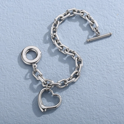 Gioielli Collana E Bracciale In Acciaio Inossidabile Con Pendente A Cuore E Chiusura A Gancio Moda Punk Per Donna