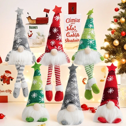 Christmas Glowing Gnome Plush LED Light Elf Dwarf Decoration With Snowflake Knit Hat Star Topper Nordic Style Holiday Home Decor
