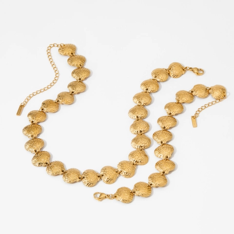 Parure Collana E Bracciale In Acciaio Inossidabile Conchiglia Impermeabile Oro Argento Stile Boho Oceano Per Donna