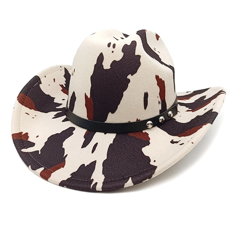 Western Cowboy Hat Cow Leopard Print Rivet PU Leather Band Wide Brim Sun Protection Outdoor Fashion Unisex