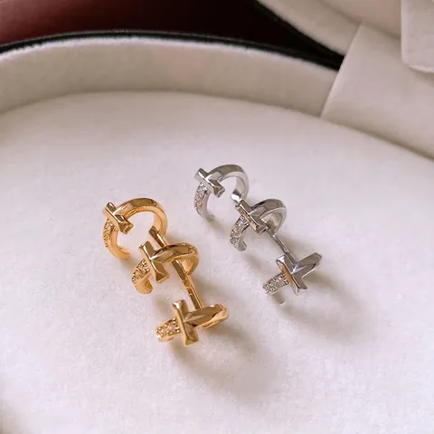 Geometric Triple Ring Ear Cuffs For Women Copper Zircon Inlaid Minimalist Jewelry With 925 Sterling Silver Earring Post