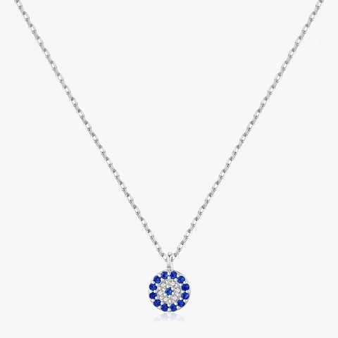 925 Sterling Silber Böser Blick Halskette Rund Blau Weiß Zirkonia Anhänger Minimalistischer Glücksschmuck Für Frauen