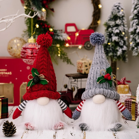 Christmas Gnome Plush Doll Knitted Hat LED Lighted Desktop Decoration Holiday Ornament Swedish Tomte