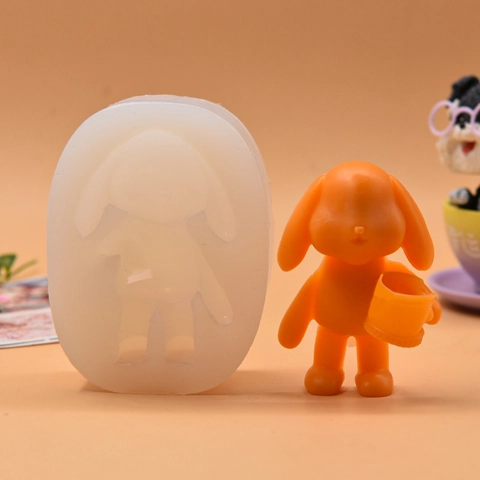Rabbit Holding Bucket Silicone Mold DIY Handmade Soap Plaster Aroma Stone Crafting Tool Cartoon Animal Shape