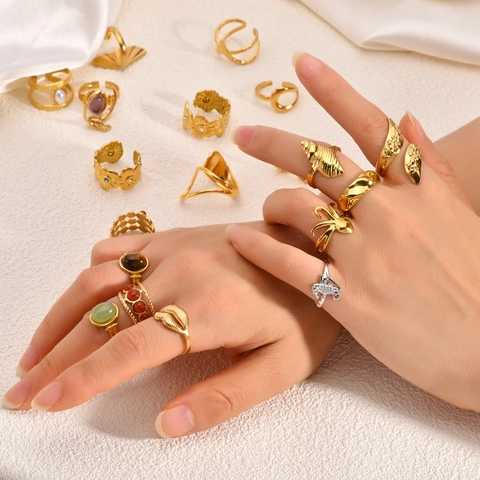 Seepferdchen Offener Ring 18K Vergoldet Edelstahl Verstellbar Ozean Tier Schmuck Für Frauen