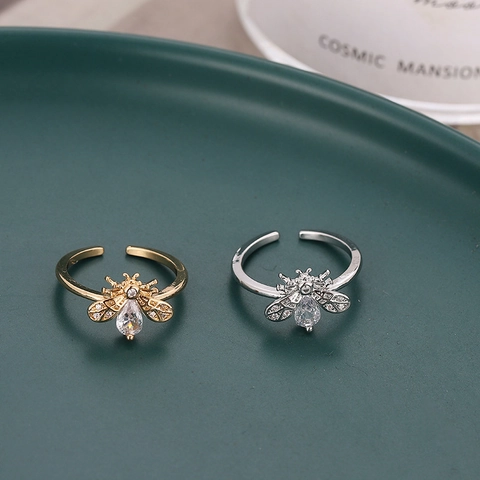 Lussuoso Anello Aperto ad Ape in Rame per Donna Minimalista con Zirconia Micro Intarsiata Anello Regolabile Gioielli di Moda