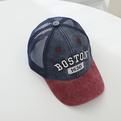 Kinder Trucker Cap Boston Stickerei Atmungsaktive Baumwolle Mesh Baseball Kappe Vintage Sonnenschutz Für Jungen Mädchen