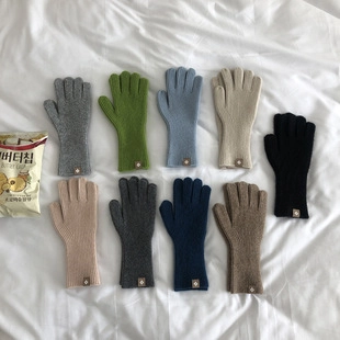 Koreanische Einfarbige Wolle Strick Fingerhandschuhe Touchscreen Warme Winter Handschuhe Für Damen Radfahren Wärmehaltung Mode Strickhandschuhe