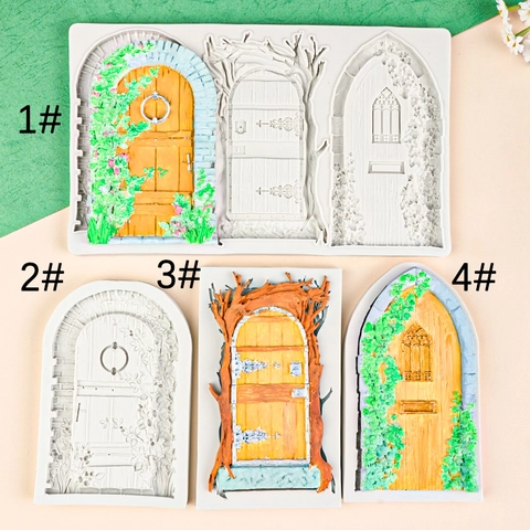 Fairy Door Siliconen Vorm Vintage Bloem Klimop Stenen Muur Voor Fondant Chocolade Hars Klei Taart Decoratie Tool