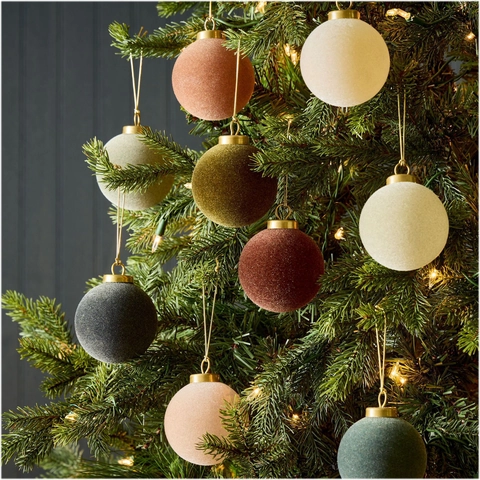 Bolas De Navidad De Terciopelo PVC Flocado Mate Tonos Tierra Color Morandi Decoración Colgante Retro Fiesta