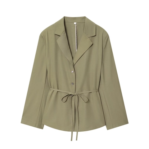 Completi Donna Poliestere Crepe Di Raso Top Con Cintura Colletto Revers E Pantaloni Larghi Business Casual Streetwear Abito Verde Oliva
