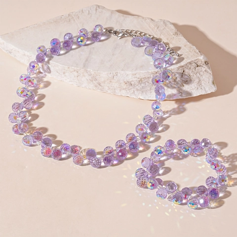 Collana Choker E Bracciale In Perle Di Cristallo Di Vetro Sfaccettate Viola Gioielli Di Moda Brillanti Per Donne Elegante