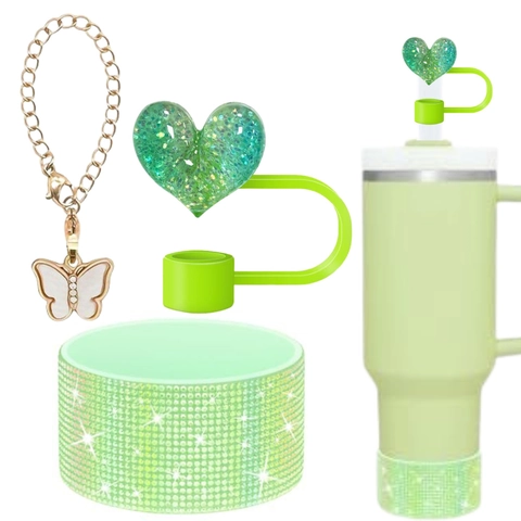 Cup Accessories Butterfly Chain With Heart Straw Cover And Rhinestone Cup Boot Silicone Metal Alloy Shiny