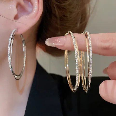 Paved Strass Doppelschicht Hoop Ohrringe Mode Eleganter Schmuck Für Damen Mit 925 Sterling Silber Ohrstecker