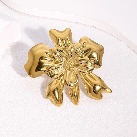 Anillo Abierto De Flor Chapado En Oro Acero Inoxidable Ajustable Joyería Floral Dulce Para Mujeres