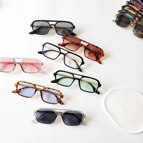 Lunettes De Soleil Carrées Rétro Double Pont Protection UV400 Lunettes Mode Vintage Pour Hommes Femmes Et Enfants