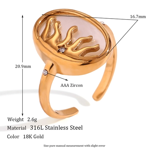 Roestvrij Staal 18K Vergulde Zon Ster Zirkonia Open Ring Vintage Verstelbare Ring Voor Vrouwen Sieraden