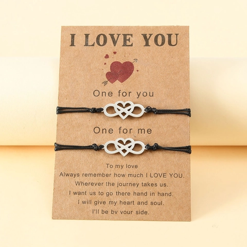 Infinity Herz Armband Edelstahl Handgefertigt Gewebtes Wachsseil Verstellbares Seil Paar Schmuck Geschenk Weihnachten