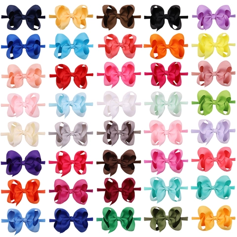 Baby Grosgrain Ribbon Bow Headband Elastic Nylon Hair Band For Infant Toddler Kids Candy Color Hair Accessories Hairband Gift