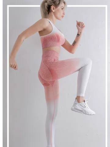 Ombre Naadloze Yoga Outfit Lange Mouwen Crop Top En Legging Met Hoge Taille Nylon Spandex Sneldrogend Dames Sportkleding