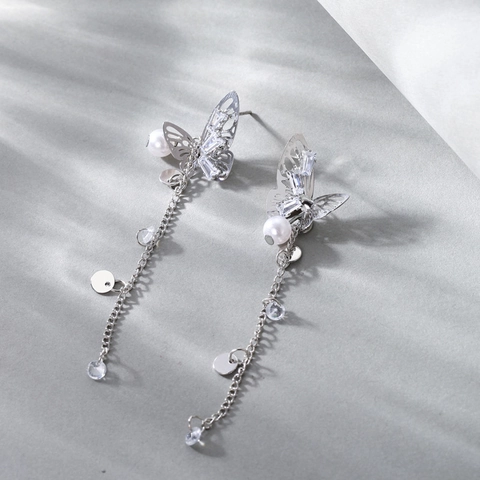 Orecchini Pendenti A Farfalla Con Lega Zircone Perla Artificial E Perno In Argento 925 Stile Coreano Per Donne